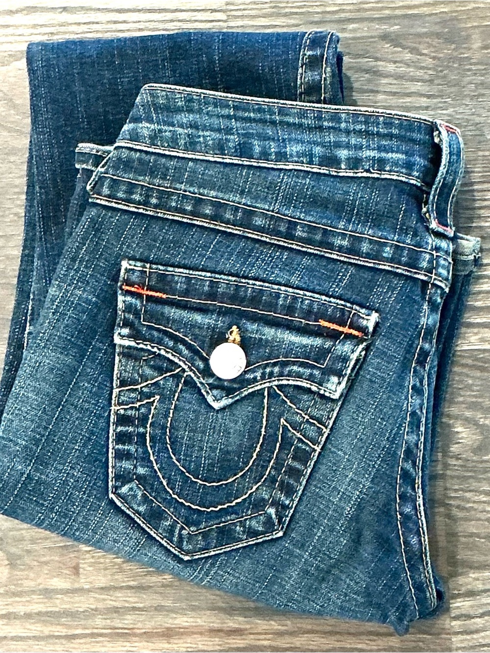 Y2K True Religion Joey Women’s Indigo Bootcut Jeans with Contrast Stitching 26